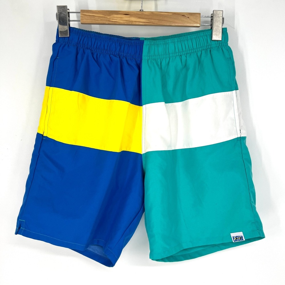 Laguna Vintage Colorblock Swim Trunks Mens Size M Blue Teal Swimsuit Beach‎ 7"